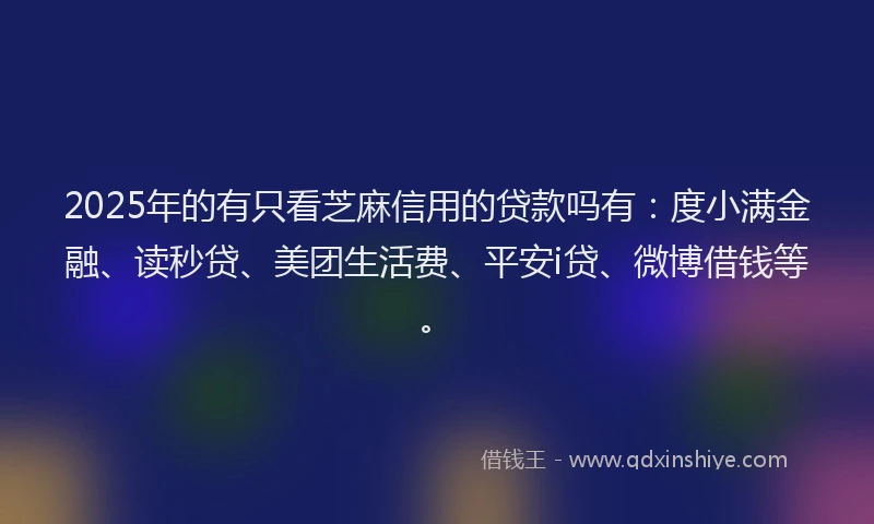 2025年的有只看芝麻信用的贷款吗有：度小满金融、读秒贷、美团生活费、平安i贷、微博借钱等。