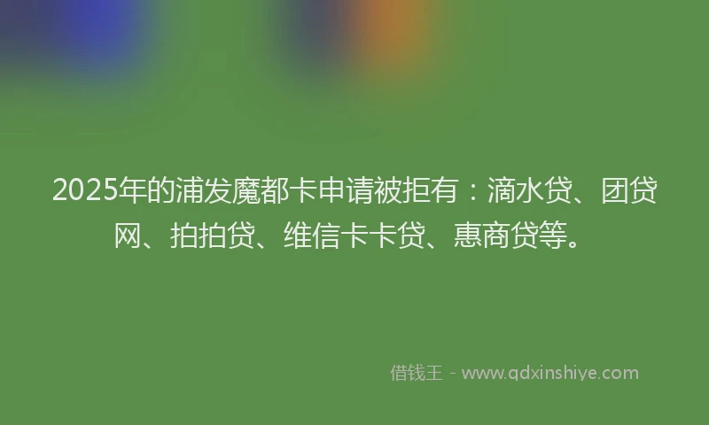 2025年的浦发魔都卡申请被拒有：滴水贷、团贷网、拍拍贷、维信卡卡贷、惠商贷等。