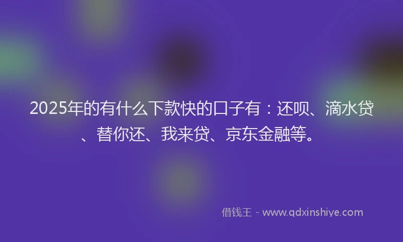 2025年的有什么下款快的口子有：还呗、滴水贷、替你还、我来贷、京东金融等。