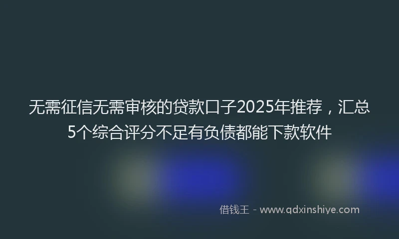 无需征信无需审核的贷款口子2025年推荐，汇总5个综合评分不足有负债都能下款软件