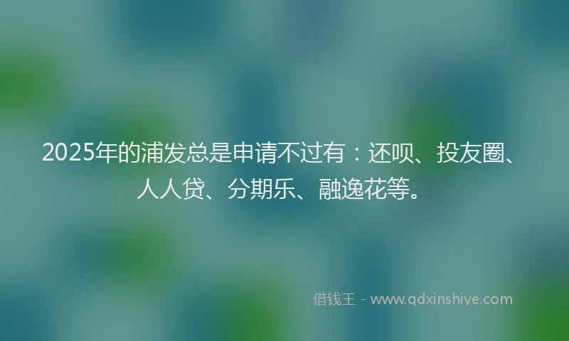 2025年的浦发总是申请不过有：还呗、投友圈、人人贷、分期乐、融逸花等。