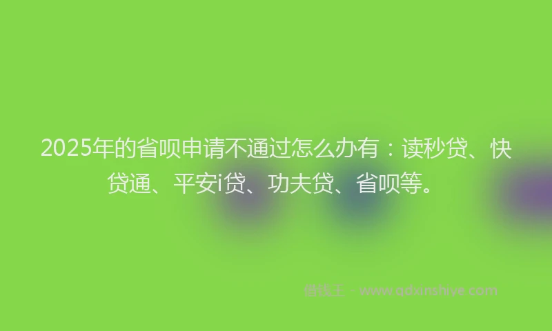2025年的省呗申请不通过怎么办有：读秒贷、快贷通、平安i贷、功夫贷、省呗等。