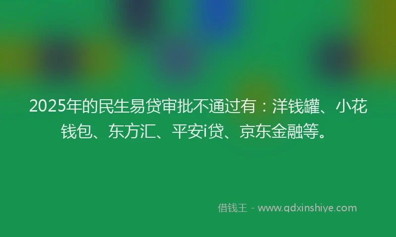 2025年的民生易贷审批不通过有：洋钱罐、小花钱包、东方汇、平安i贷、京东金融等。