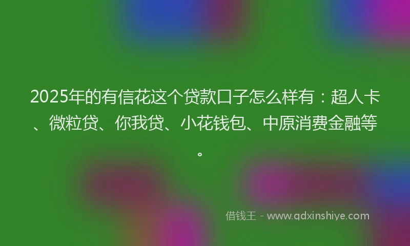 2025年的有信花这个贷款口子怎么样有：超人卡、微粒贷、你我贷、小花钱包、中原消费金融等。