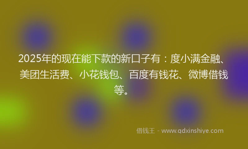 2025年的现在能下款的新口子有：度小满金融、美团生活费、小花钱包、百度有钱花、微博借钱等。