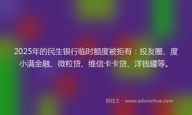 2025年的民生银行临时额度被拒有：投友圈、度小满金融、微粒贷、维信卡卡贷、洋钱罐等。