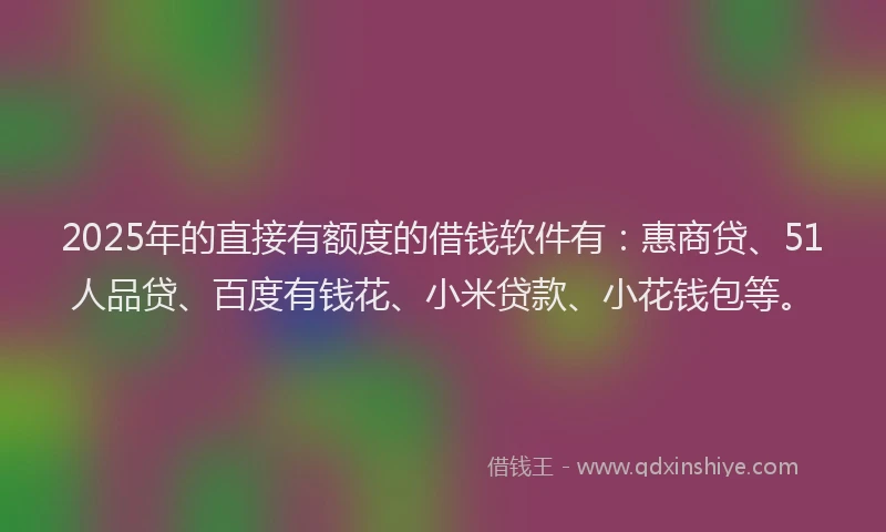 2025年的直接有额度的借钱软件有：惠商贷、51人品贷、百度有钱花、小米贷款、小花钱包等。