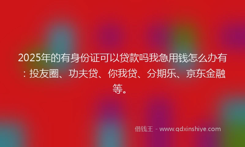 2025年的有身份证可以贷款吗我急用钱怎么办有：投友圈、功夫贷、你我贷、分期乐、京东金融等。