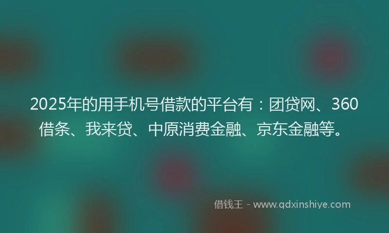 2025年的用手机号借款的平台有：团贷网、360借条、我来贷、中原消费金融、京东金融等。
