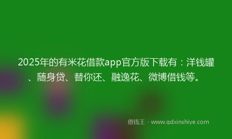2025年的有米花借款app官方版下载有：洋钱罐、随身贷、替你还、融逸花、微博借钱等。