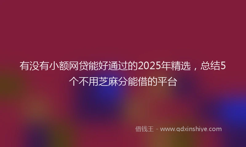 有没有小额网贷能好通过的2025年精选，总结5个不用芝麻分能借的平台