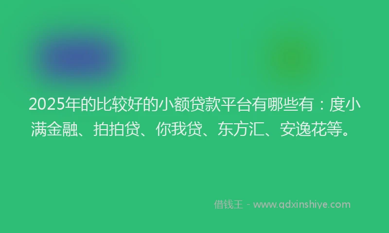 2025年的比较好的小额贷款平台有哪些有：度小满金融、拍拍贷、你我贷、东方汇、安逸花等。