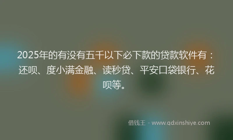 2025年的有没有五千以下必下款的贷款软件有：还呗、度小满金融、读秒贷、平安口袋银行、花呗等。