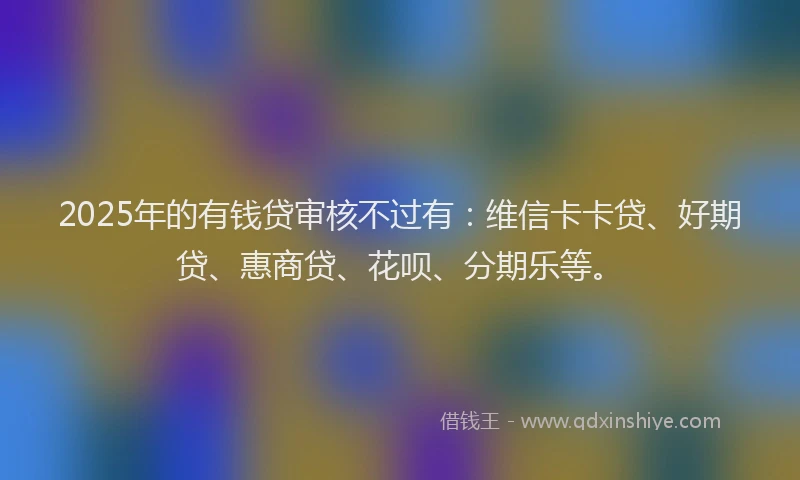 2025年的有钱贷审核不过有：维信卡卡贷、好期贷、惠商贷、花呗、分期乐等。