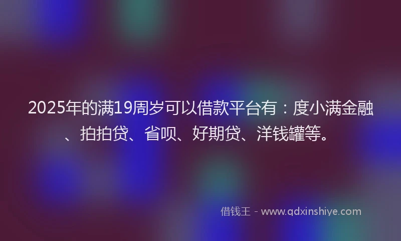 2025年的满19周岁可以借款平台有：度小满金融、拍拍贷、省呗、好期贷、洋钱罐等。