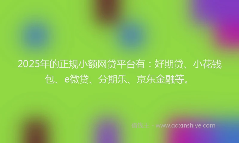 2025年的正规小额网贷平台有：好期贷、小花钱包、e微贷、分期乐、京东金融等。