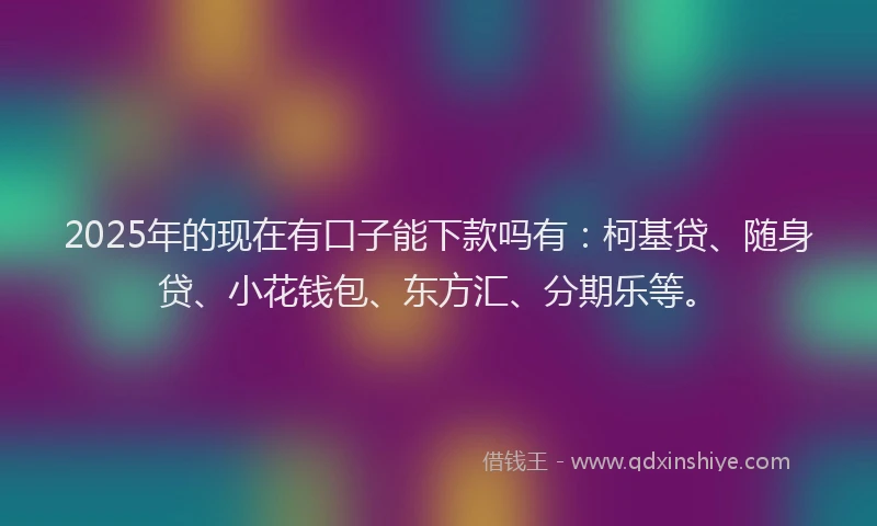 2025年的现在有口子能下款吗有：柯基贷、随身贷、小花钱包、东方汇、分期乐等。