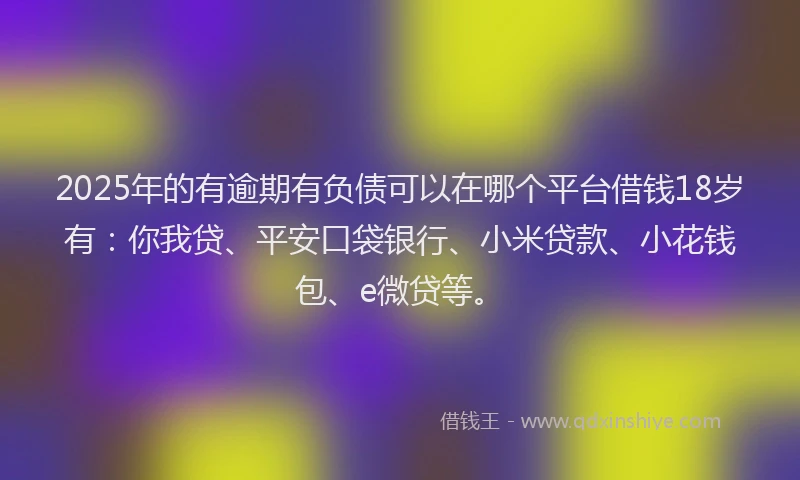 2025年的有逾期有负债可以在哪个平台借钱18岁有：你我贷、平安口袋银行、小米贷款、小花钱包、e微贷等。