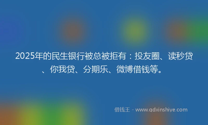 2025年的民生银行被总被拒有：投友圈、读秒贷、你我贷、分期乐、微博借钱等。