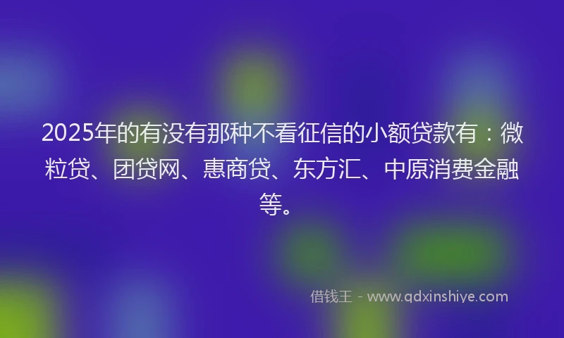 2025年的有没有那种不看征信的小额贷款有：微粒贷、团贷网、惠商贷、东方汇、中原消费金融等。