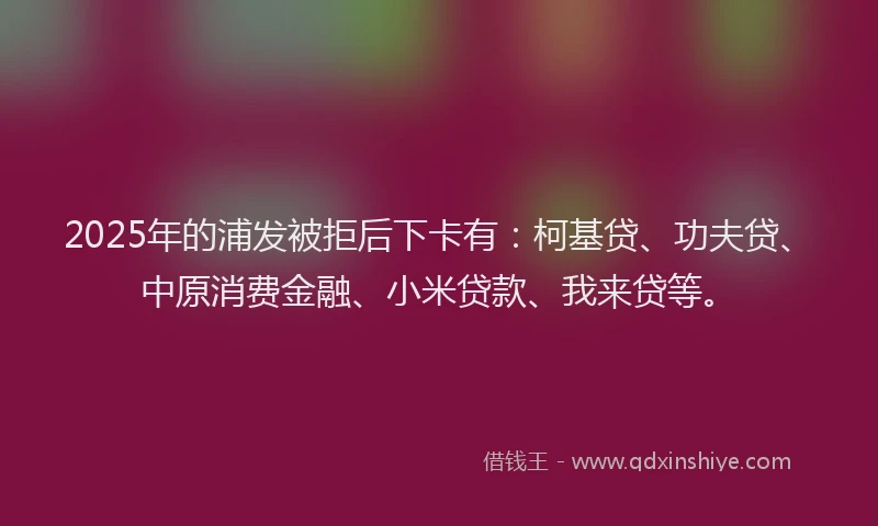 2025年的浦发被拒后下卡有：柯基贷、功夫贷、中原消费金融、小米贷款、我来贷等。