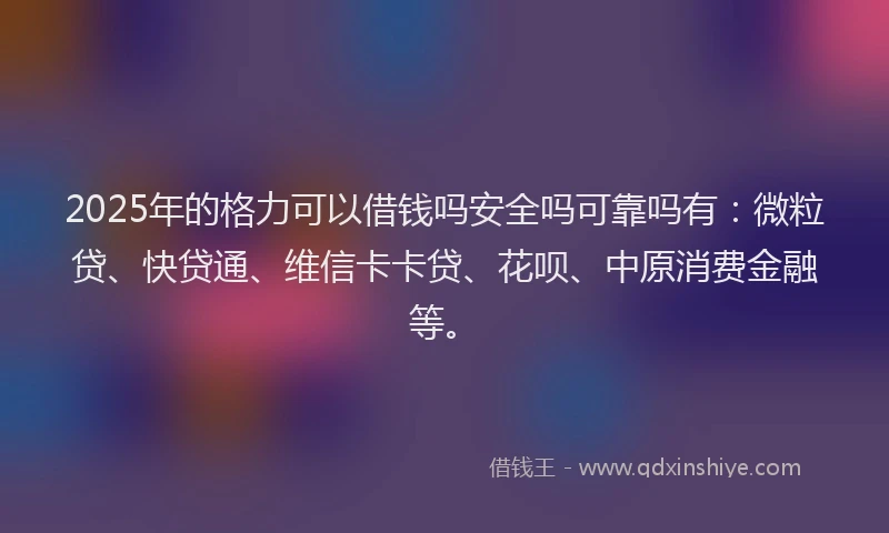 2025年的格力可以借钱吗安全吗可靠吗有：微粒贷、快贷通、维信卡卡贷、花呗、中原消费金融等。