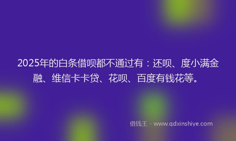 2025年的白条借呗都不通过有：还呗、度小满金融、维信卡卡贷、花呗、百度有钱花等。