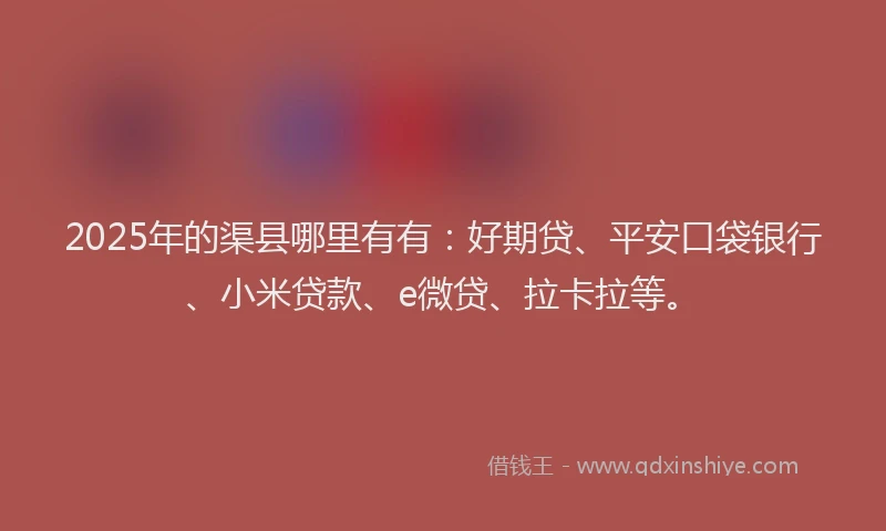 2025年的渠县哪里有有：好期贷、平安口袋银行、小米贷款、e微贷、拉卡拉等。