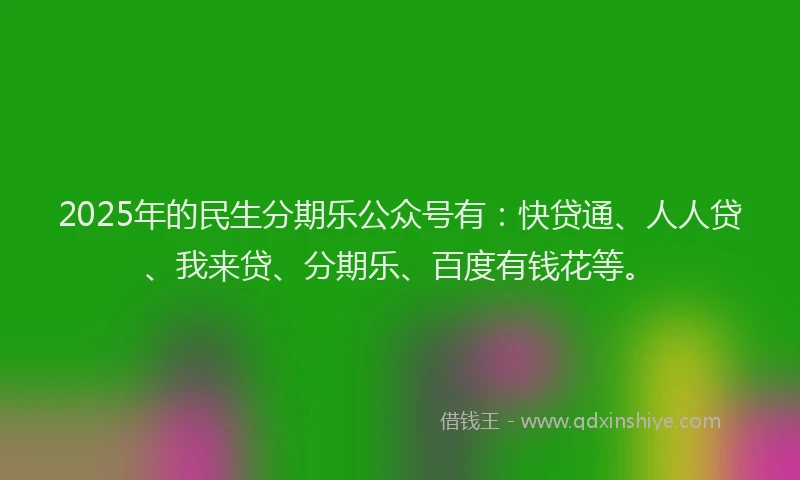 2025年的民生分期乐公众号有：快贷通、人人贷、我来贷、分期乐、百度有钱花等。