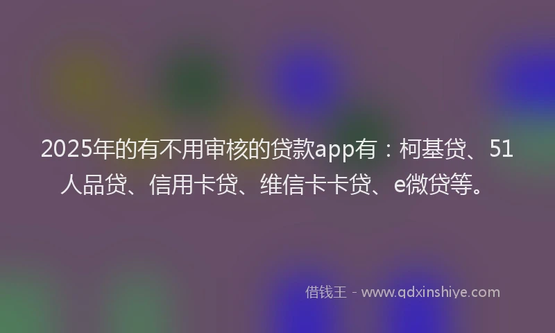 2025年的有不用审核的贷款app有：柯基贷、51人品贷、信用卡贷、维信卡卡贷、e微贷等。