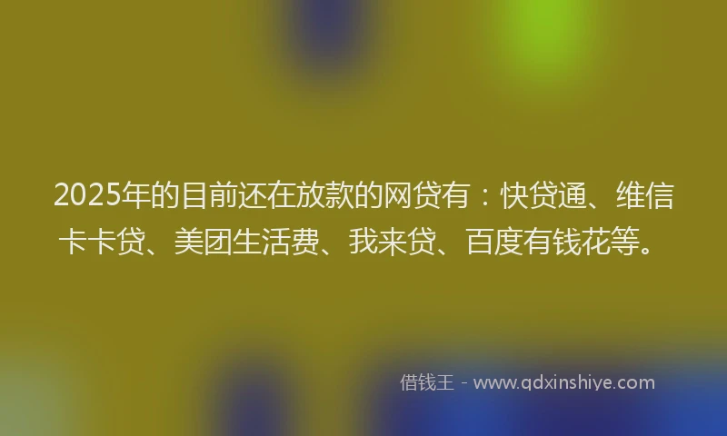 2025年的目前还在放款的网贷有：快贷通、维信卡卡贷、美团生活费、我来贷、百度有钱花等。