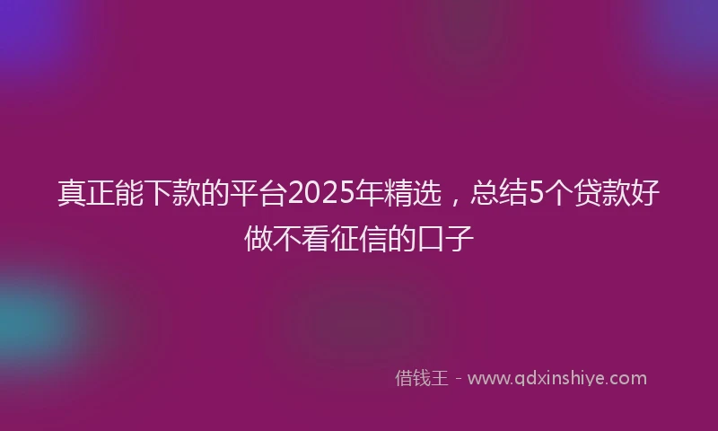 真正能下款的平台2025年精选，总结5个贷款好做不看征信的口子
