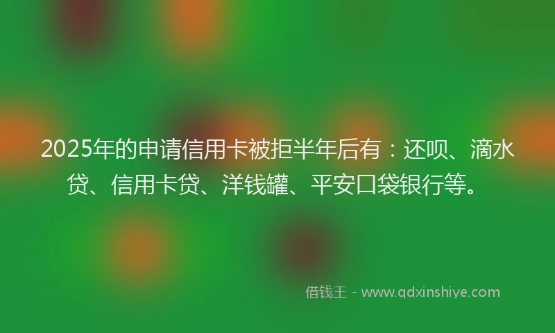 2025年的申请信用卡被拒半年后有：还呗、滴水贷、信用卡贷、洋钱罐、平安口袋银行等。