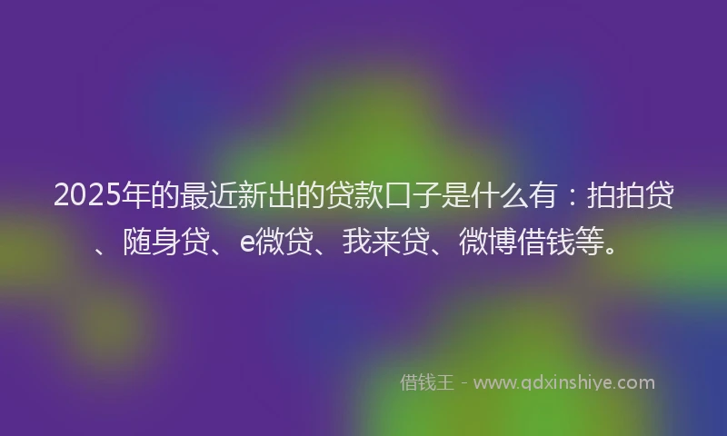 2025年的最近新出的贷款口子是什么有：拍拍贷、随身贷、e微贷、我来贷、微博借钱等。