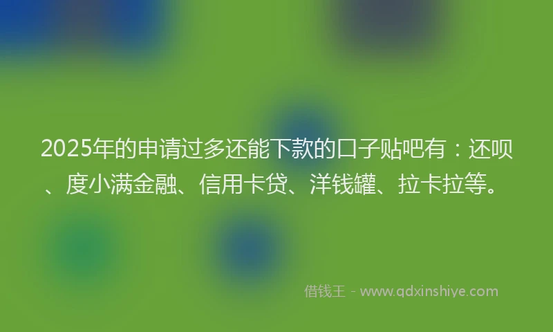 2025年的申请过多还能下款的口子贴吧有：还呗、度小满金融、信用卡贷、洋钱罐、拉卡拉等。
