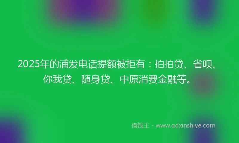 2025年的浦发电话提额被拒有：拍拍贷、省呗、你我贷、随身贷、中原消费金融等。