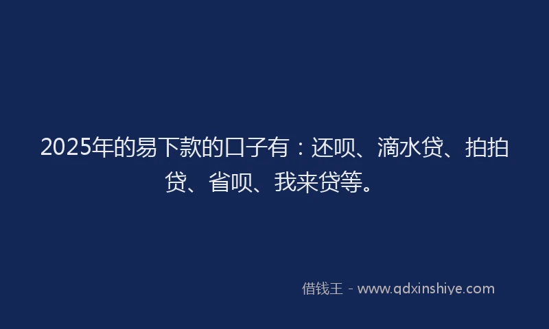 2025年的易下款的口子有：还呗、滴水贷、拍拍贷、省呗、我来贷等。