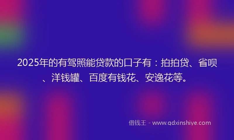 2025年的有驾照能贷款的口子有：拍拍贷、省呗、洋钱罐、百度有钱花、安逸花等。
