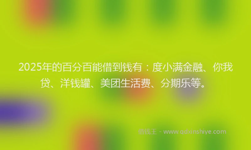 2025年的百分百能借到钱有：度小满金融、你我贷、洋钱罐、美团生活费、分期乐等。
