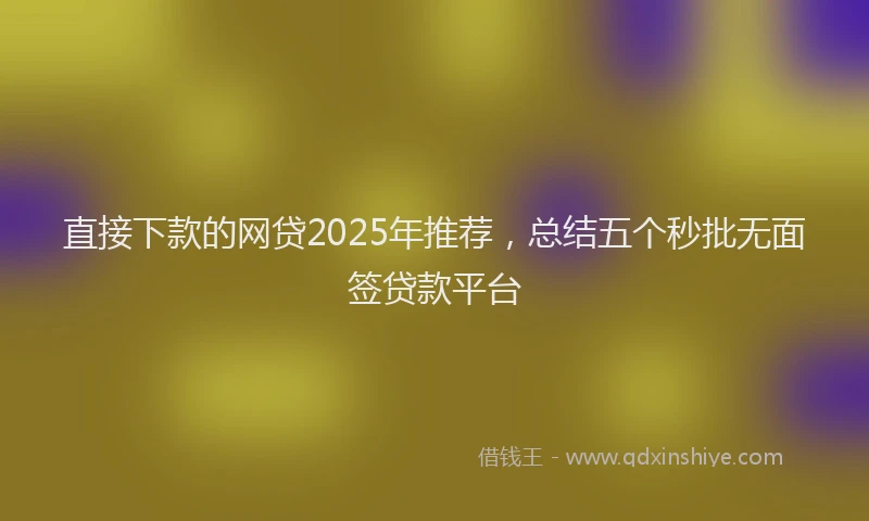 直接下款的网贷2025年推荐，总结五个秒批无面签贷款平台