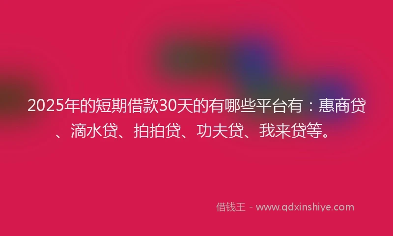 2025年的短期借款30天的有哪些平台有：惠商贷、滴水贷、拍拍贷、功夫贷、我来贷等。