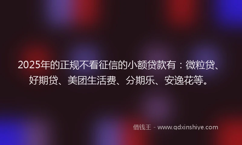 2025年的正规不看征信的小额贷款有：微粒贷、好期贷、美团生活费、分期乐、安逸花等。