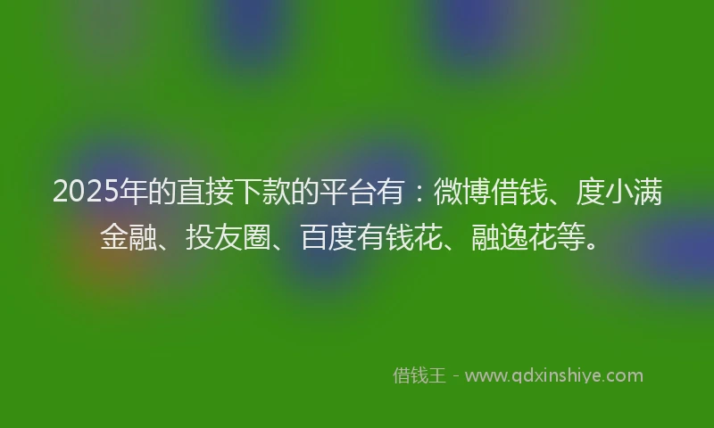 2025年的直接下款的平台有：微博借钱、度小满金融、投友圈、百度有钱花、融逸花等。