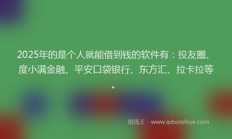2025年的是个人就能借到钱的软件有：投友圈、度小满金融、平安口袋银行、东方汇、拉卡拉等。