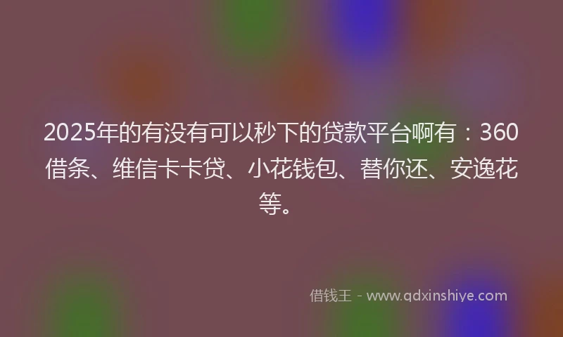 2025年的有没有可以秒下的贷款平台啊有：360借条、维信卡卡贷、小花钱包、替你还、安逸花等。