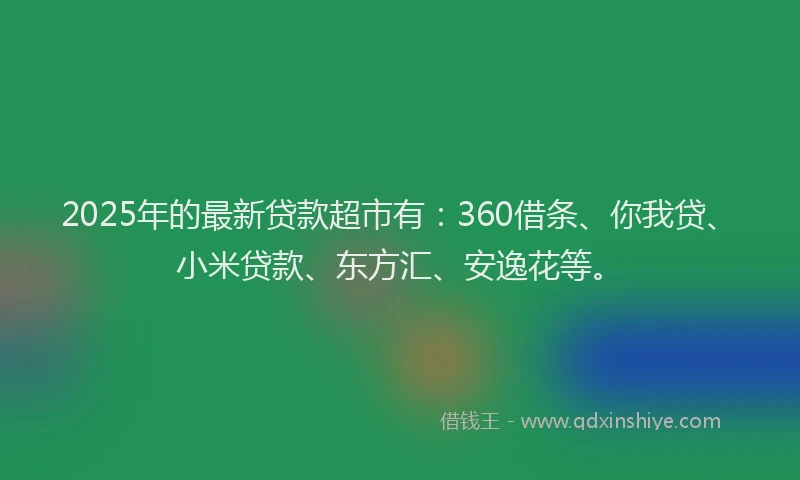 2025年的最新贷款超市有：360借条、你我贷、小米贷款、东方汇、安逸花等。