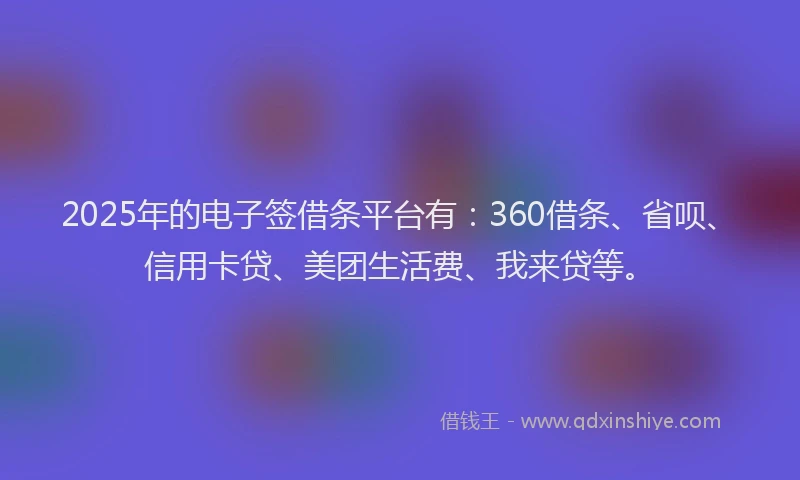 2025年的电子签借条平台有：360借条、省呗、信用卡贷、美团生活费、我来贷等。