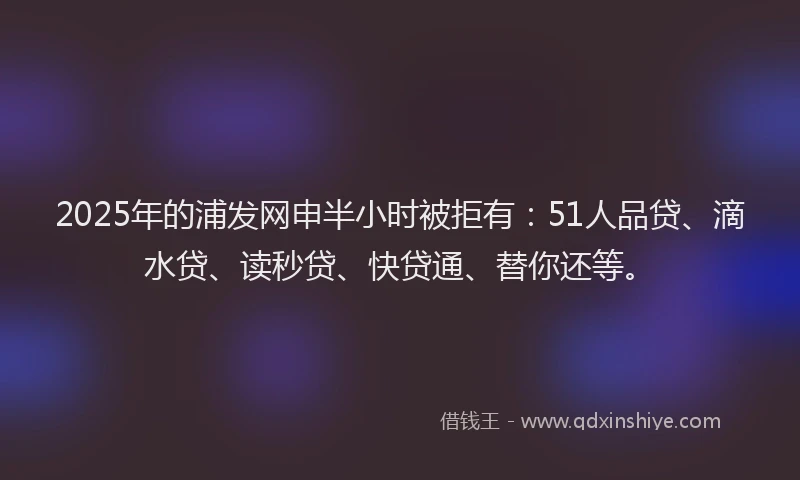 2025年的浦发网申半小时被拒有：51人品贷、滴水贷、读秒贷、快贷通、替你还等。