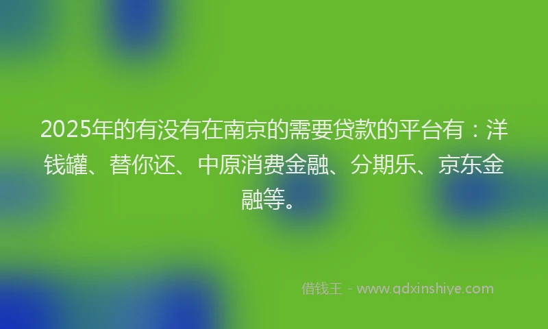 2025年的有没有在南京的需要贷款的平台有：洋钱罐、替你还、中原消费金融、分期乐、京东金融等。