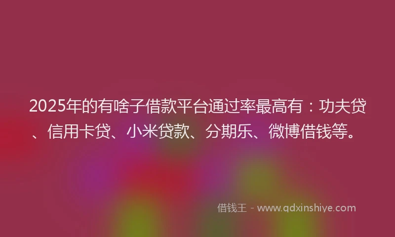 2025年的有啥子借款平台通过率最高有：功夫贷、信用卡贷、小米贷款、分期乐、微博借钱等。